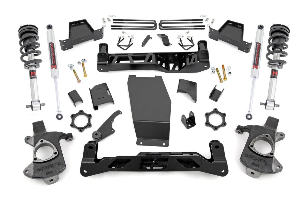 GMC Sierra 1500 Suspension Lift Kit - Rough Country - 6 Inch Lift Kit | Alu/Stamp Steel | M1 Struts/M1 - '14-'18